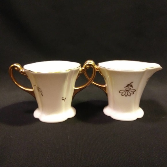 1930s Signed Pickard China 495/76 Sugar n Creamer Set Gold and Cream - Picture 7 of 10